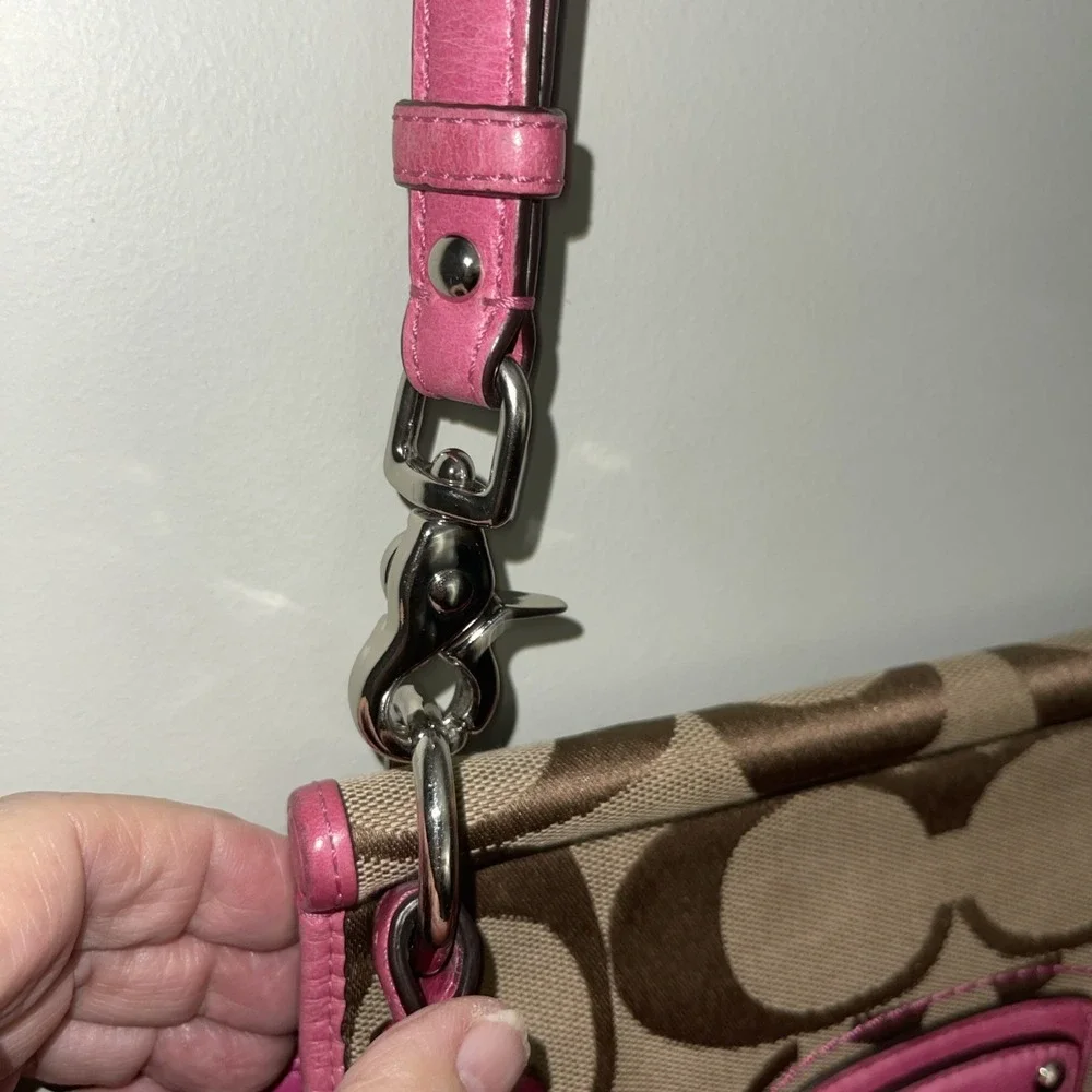 Coach Willis 70th Anniversary Brown Signature With Pink Leather Top Handle 19034 - Picture 11 of 15